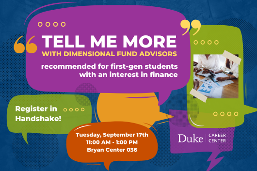 Tell Me More Dimensional Fund Advisors general flyer with date and location